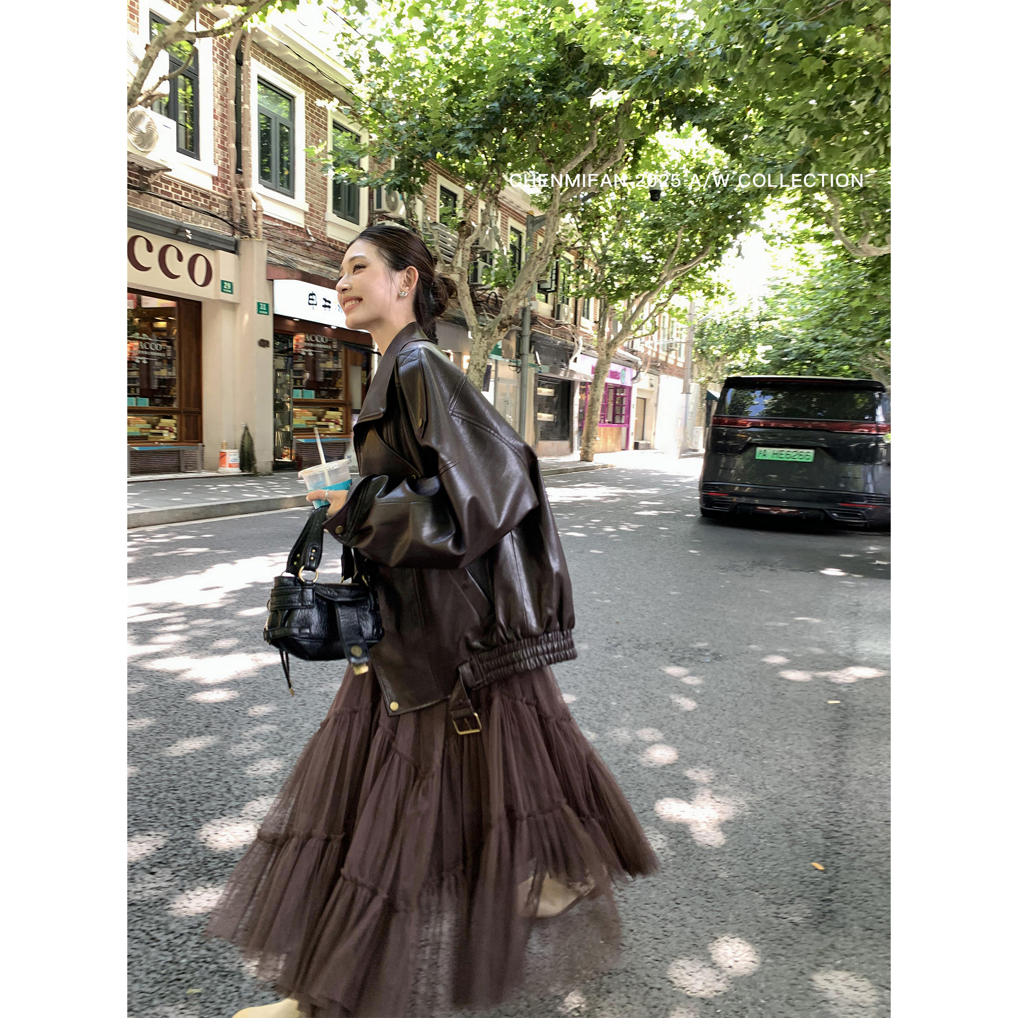 辰米范 松茶情书 网纱蓬蓬半身裙女不规则高腰大摆a字长款蛋糕裙