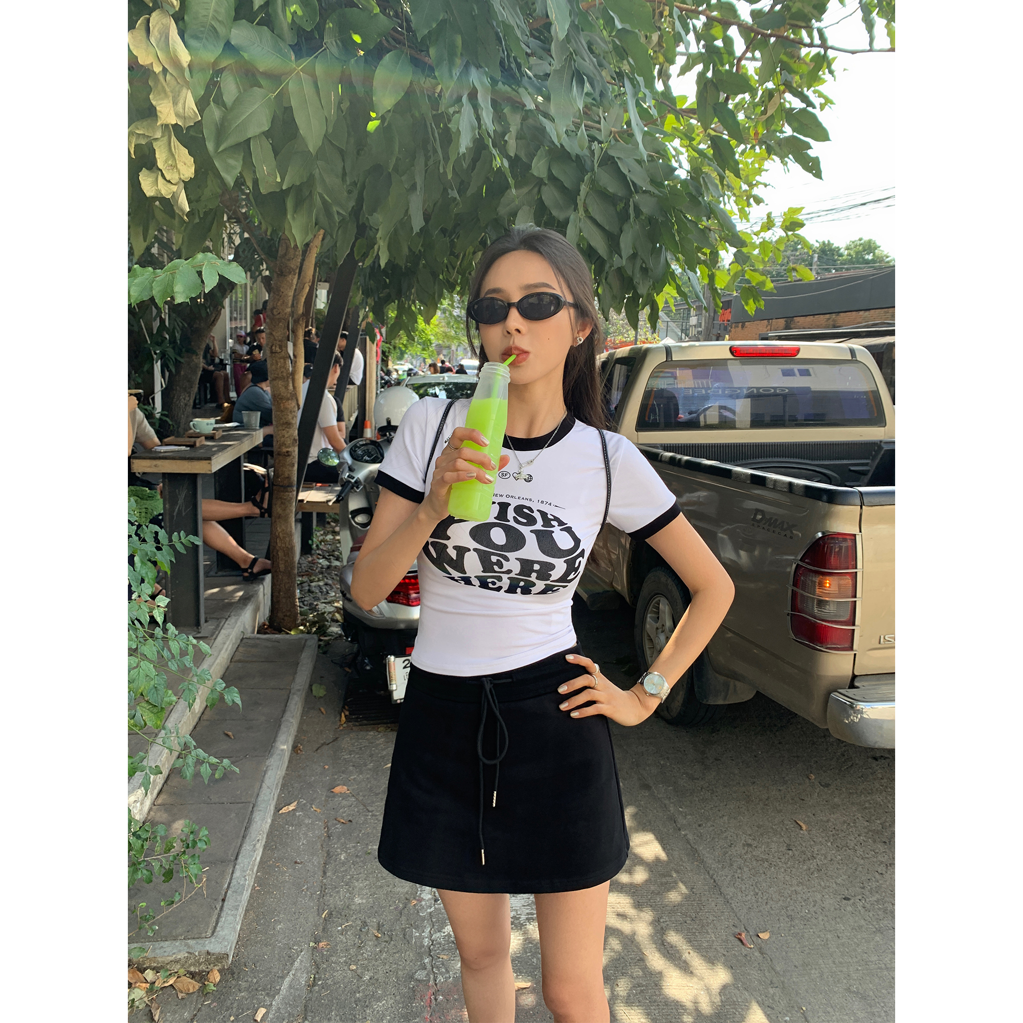 辰米范 抽绳松紧腰休闲a字半身裙女小个子运动服休闲短款卫裙夏季