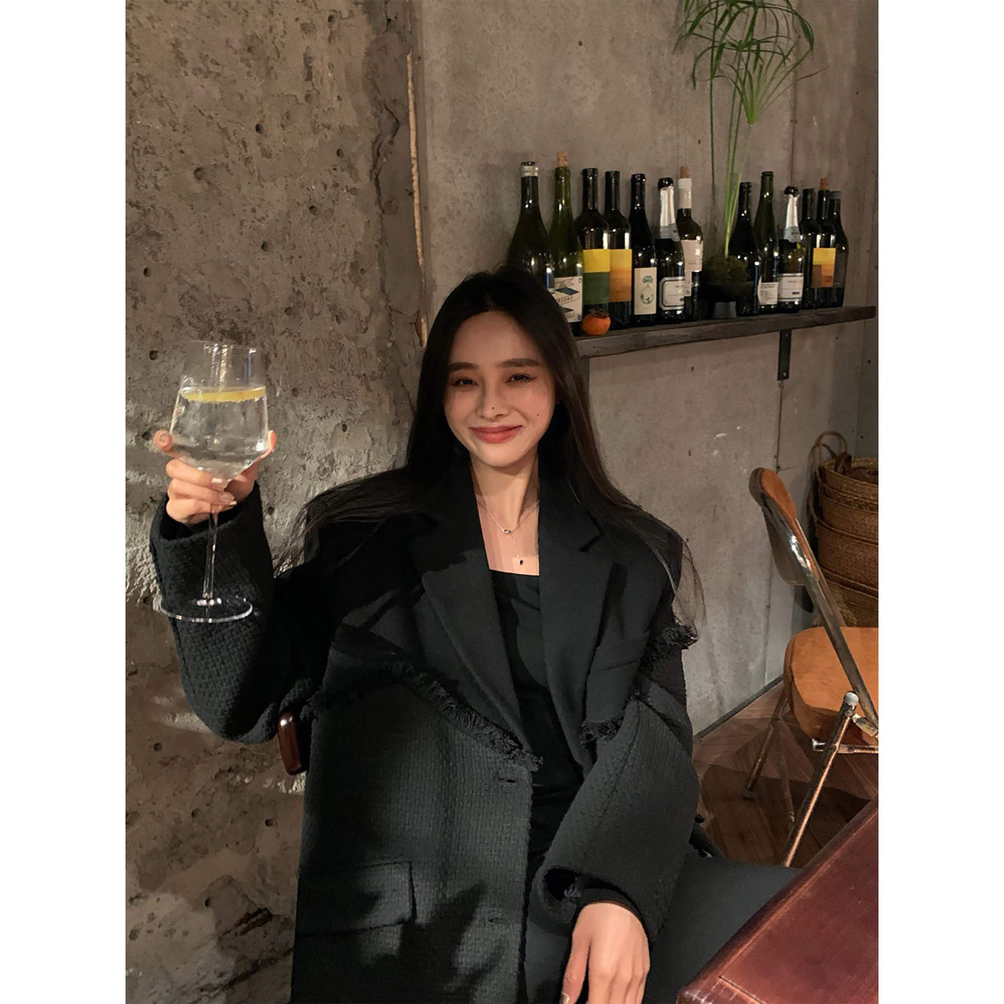 辰米范宽松小香风毛呢西装外套