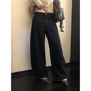 女拖地阔腿镰刀香蕉裤 辰米范 宽松弯刀低腰牛仔裤 美式 子 松弛复古