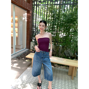 辰米范 街区故事 美式复古七分牛仔裤女夏高腰宽松直筒休闲裤中裤