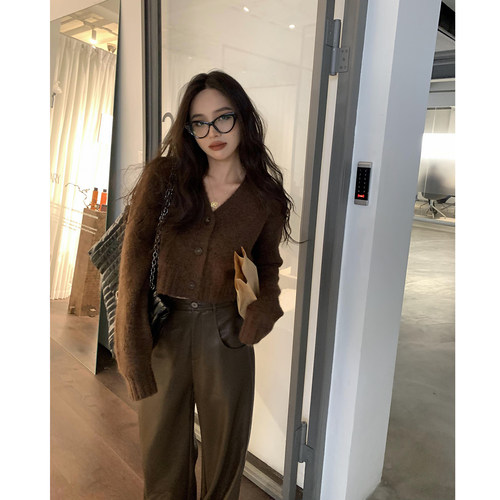 羊毛针织开衫毛衣女v领外套
