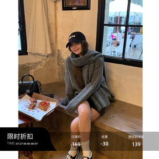 上衣 辰米范 紫色圆领套头毛衣女秋冬新款 休闲宽松慵懒长袖 针织衫