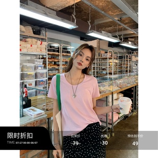 宽松韩版 辰米范 t恤女夏季 基础款 休闲针织显瘦上衣 黑色圆领短袖