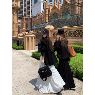 辰米范 百褶裙 黑色针织半身裙女秋冬2025高腰A字大裙摆伞裙中长款