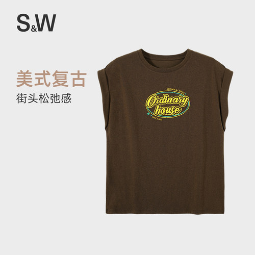 美式复古无袖女t恤休闲运动