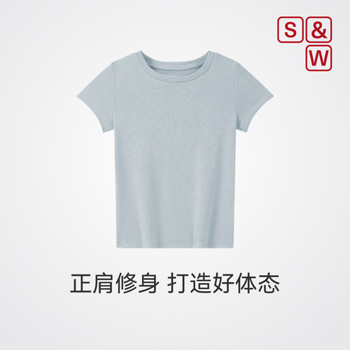 S&W正肩修身软弹短袖T恤女