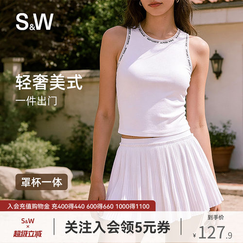 SW速惟运动背心女美式复古印花胸垫一体式内搭普拉提瑜伽背心外穿