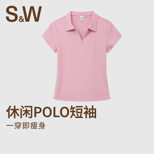 SW运动短袖T恤女纯棉透气纯色POLO衫翻领短袖柔软户外跑步上衣