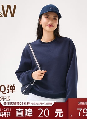 SW速惟长袖圆领卫衣女秋款小个子无帽宽松短款套头上衣2025新款