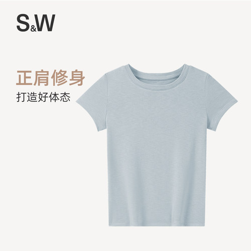 S&W正肩修身软弹短袖T恤女