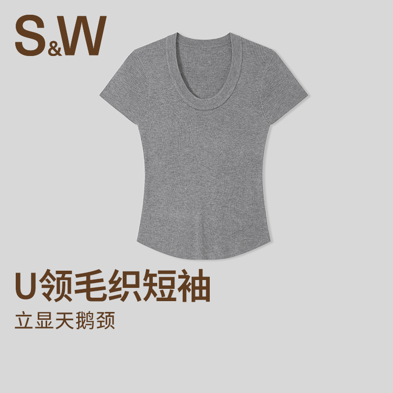 SW速惟短袖女夏圆领修身针织打底衫正肩T恤高弹透气上衣2025新款