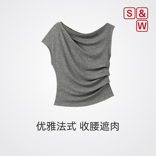 S&W法式一字领小飞袖显瘦上衣