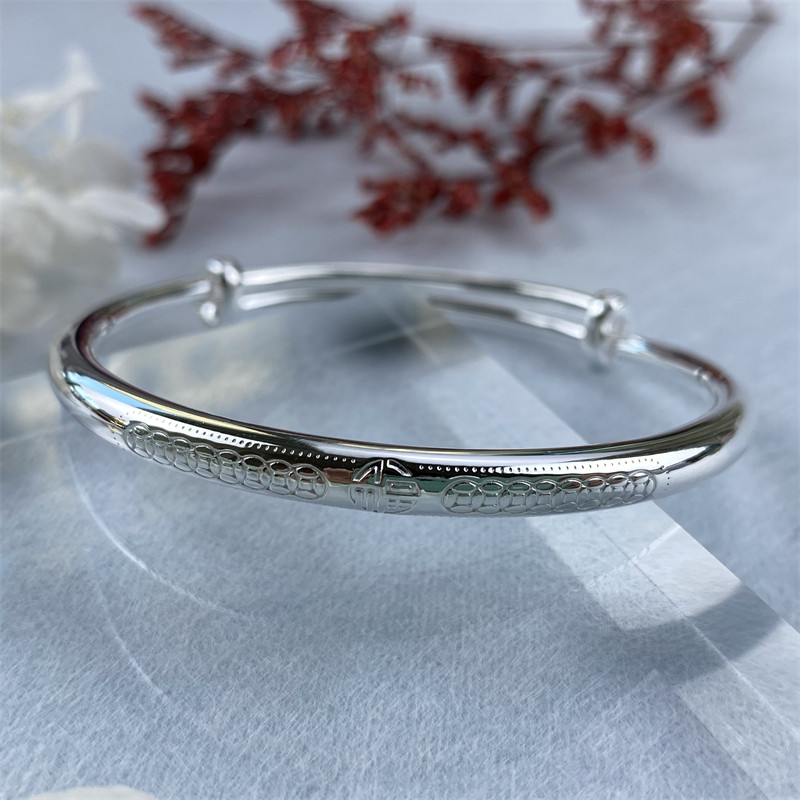 999 GLOSSY ROUND BELLY SILVER BRACELET LOTUS COPPER COIN SIX-CHARACTER PROVERBS PISCES BLESSING WORD BRACELET GIRL VALENTINE GIFT