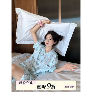 馨帮帮Homedress 凉感舒适学生家居服 波点猫咪冰丝睡衣女夏季 薄款