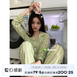 网红清新条纹舒适薄款 馨帮帮Homedress 新款 睡衣套装 2022年秋季 女