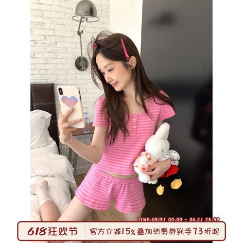 馨帮帮Homedress条纹短袖睡衣