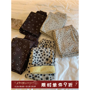 加绒加厚外穿保暖家居裤 馨帮帮Homedress星星波点睡裤 女2024冬季