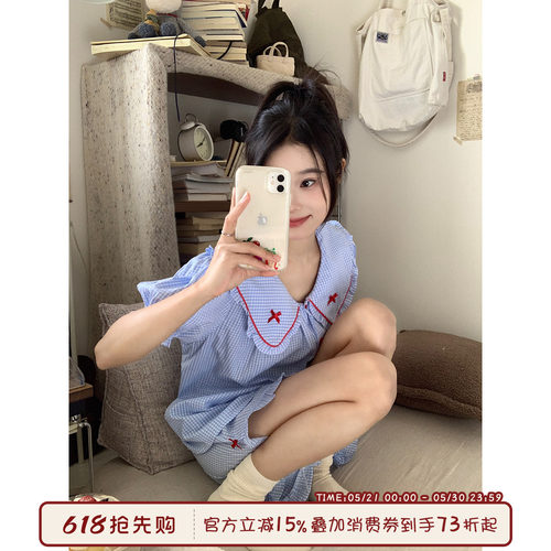 馨帮帮Homedress泡泡袖格子睡衣