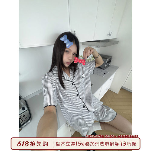馨帮帮Homedress条纹翻领睡衣