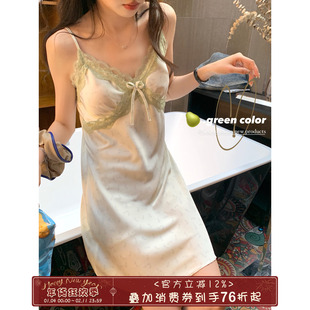 馨帮帮纯欲蕾丝边吊带睡裙女2024新款带胸垫可外穿碎花连衣裙睡衣