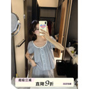 休闲家居服套装 馨帮帮Homedress 泡泡袖 蕾丝花边格纹睡衣女款 夏季