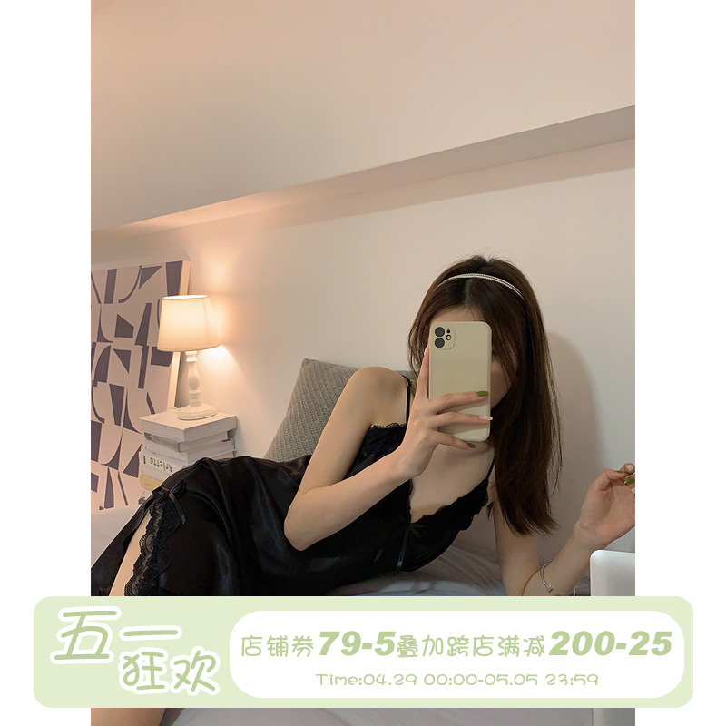 馨帮帮Homedress 2023夏季新款法式性感蕾丝吊带睡裙雪纺睡衣女