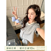 舒适亲肤可外穿家居服套装 睡衣女夏薄款 可爱花边小熊短袖 馨帮帮