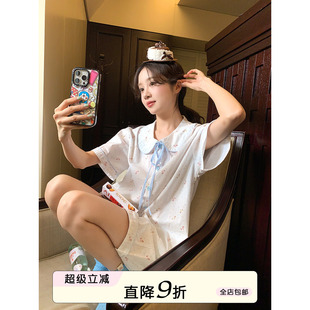 馨帮帮Homedress 甜美娃娃领卡通睡衣女款 夏舒适可外穿家居服套装
