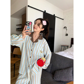 舒适休闲家居服套装 新款 可爱竖条小狗睡衣女秋季 馨帮帮Homedress