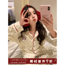 馨帮帮秋冬新款 撞色波点卡通猫咪睡衣女法兰绒亲肤保暖家居服套装