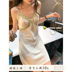 馨帮帮纯欲蕾丝边吊带睡裙女2024新款带胸垫可外穿碎花连衣裙睡衣