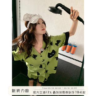舒适透气家居服套装 睡衣女2025夏季 猫咪翻领短袖 馨帮帮Homedress