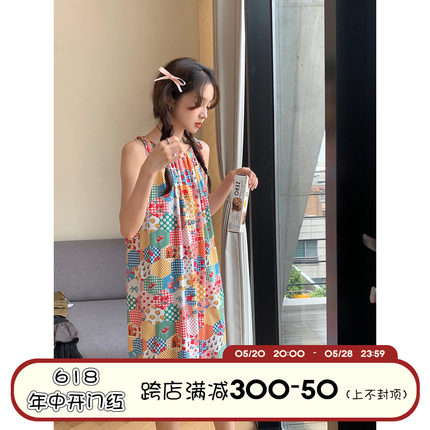 馨帮帮Homedress 夏季清爽无袖吊带睡裙女学生睡衣舒适外穿家居服