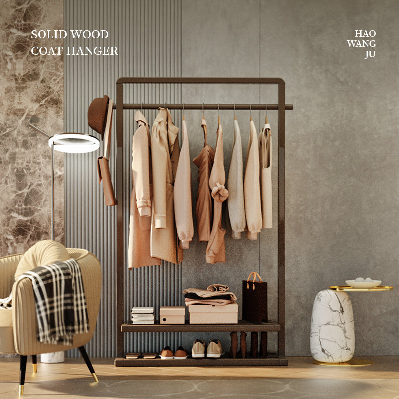 实木衣帽架可移动落地衣架家用置衣架卧室简易衣架室内简约挂衣架