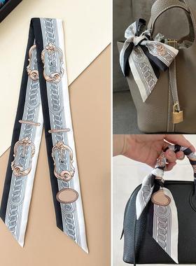 黑白灰小丝巾100%真丝宫廷马具桑蚕丝绑包丝带缠包包手柄细长飘带