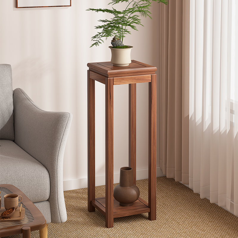 实木花架胡桃木中式花架子客厅落地式高级2025新款花几摆件展示架