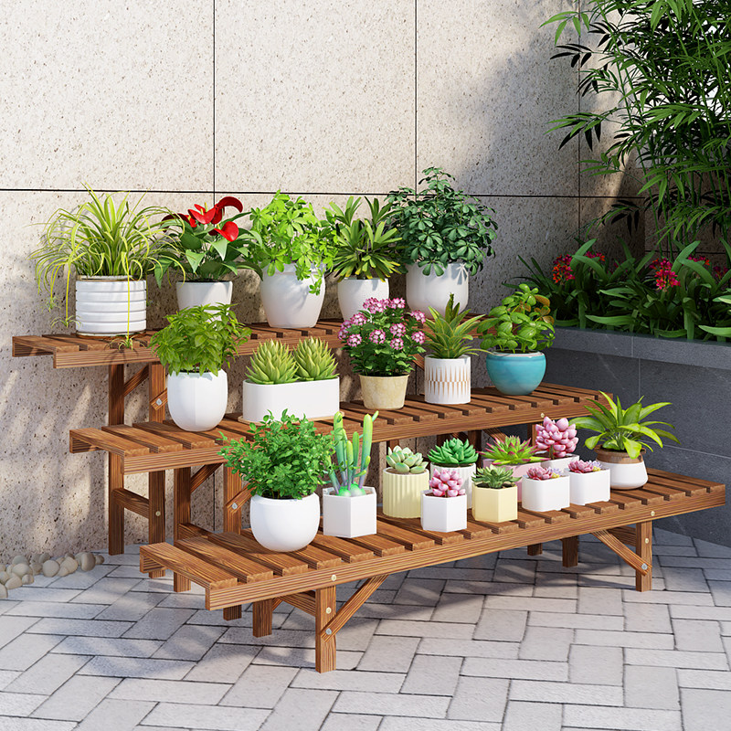 花架子客厅阳台置物架多肉一层花架室内新款花盆架子落地式防腐木