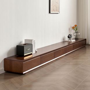 北欧胡桃木电视柜茶几组合中古风实木落地客厅轻奢简约胡桃色地柜