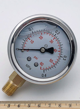 YN-60耐震压力表0-0.4MPa油压表60psi气压表径向2分螺纹ZG1/4牙