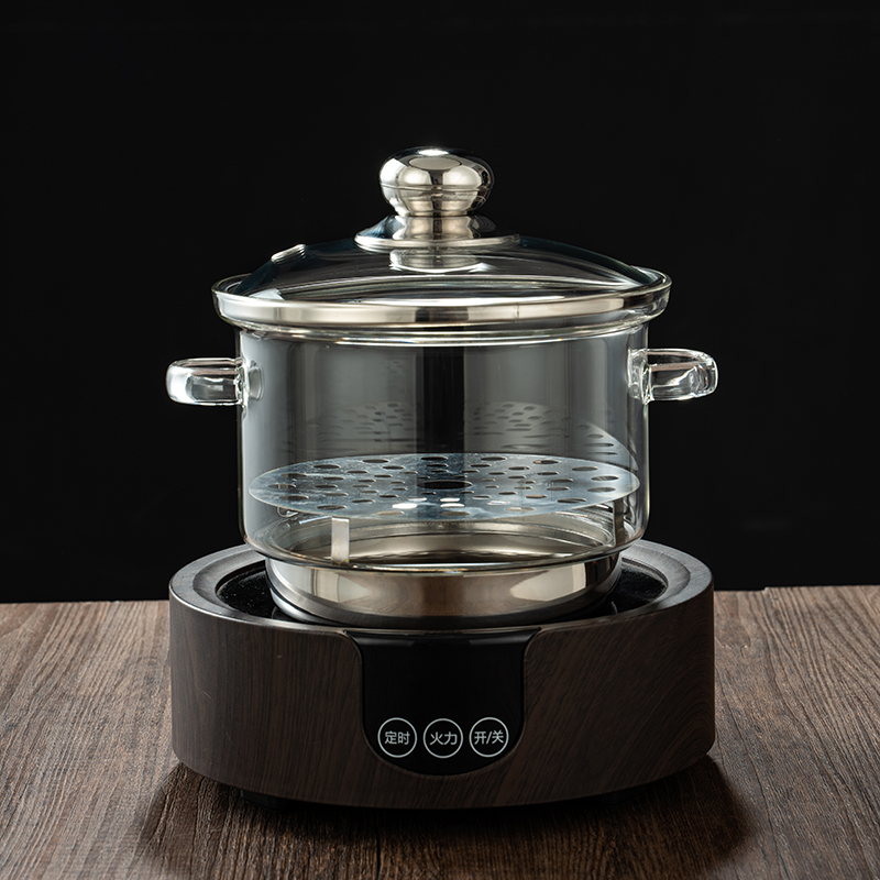 耐高温玻璃消毒锅茶洗带盖平底电磁炉可用消毒茶杯消毒锅杯洗器皿