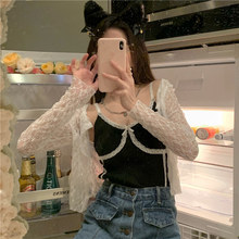 雪纺蕾丝衫女短款修身薄款防晒长袖开衫外套2021夏季新款白色上衣