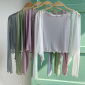 小披肩网纱防晒外套v领外搭配裙子 薄款 木耳边冰丝针织开衫 女夏季