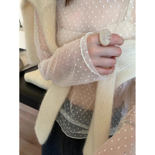韩系网纱波点打底衫女秋