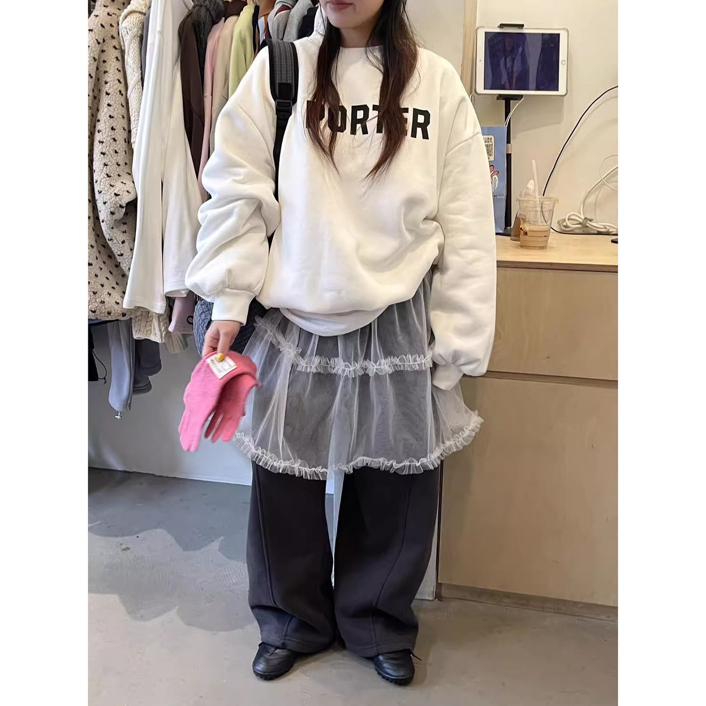 冬季叠穿网纱百搭裙帘