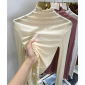 木耳边堆堆高领长袖 内搭蕾丝小衫 上衣秋冬 女早春秋薄款 网纱打底衫