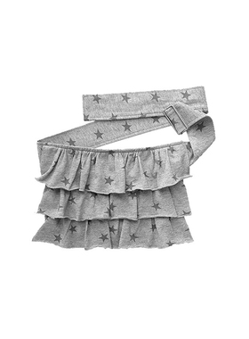 可爱灰色三层星荷叶边蛋糕裙屁帘搭配星星印花腰包轻亚叠穿短裙