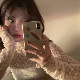 修身 2021秋冬超仙毛衣内搭薄款 网纱上衣 女长袖 半高领蕾丝打底衫