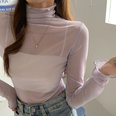 冰丝防晒衫半高领糖果色长袖t恤