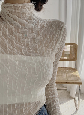 白色高领蕾丝打底衫女装秋冬季内搭漂亮小衫2021新款长袖网纱上衣